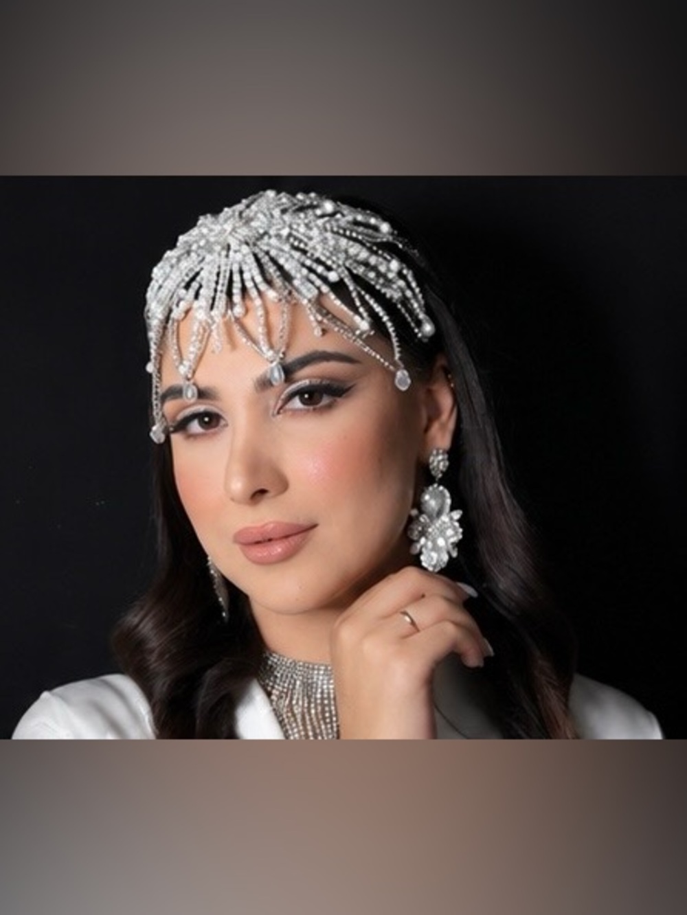 Crystal Pearl Bridal Headpiece | Wedding Hair Vine | Rhinestone Head Chain | Bri